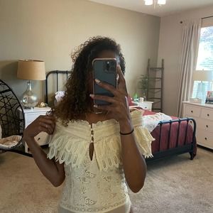 FREE PEOPLE IVORY LACED OFF THE SHOULDER BODYSUIT (NWOT) SIZE XSMALL